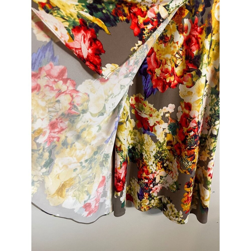Colorful Floral Dress Red 6P Preppy Chic Feminine Boho Indie Folk - Picture 5 of 8